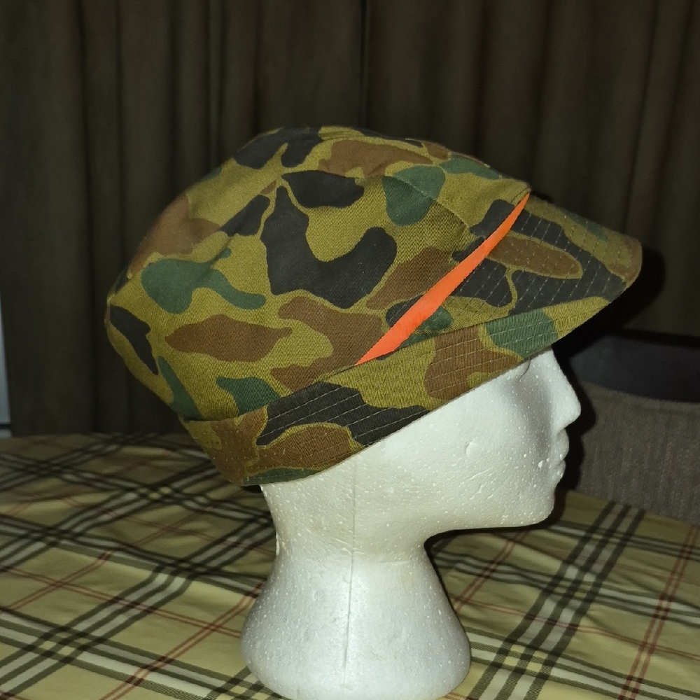 Vintage Reversible Camouflage Hunting Hat Cap with Orange